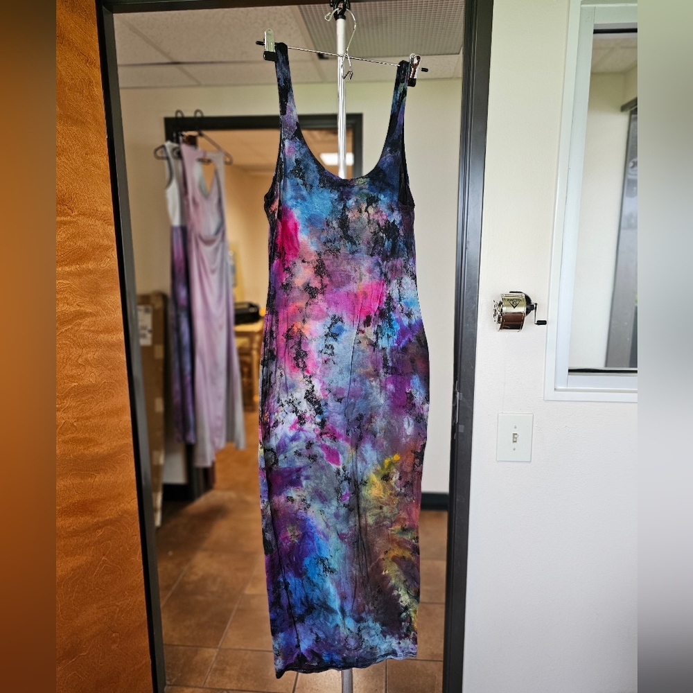 Recycled Riot reverse tie dye galaxy body con dress